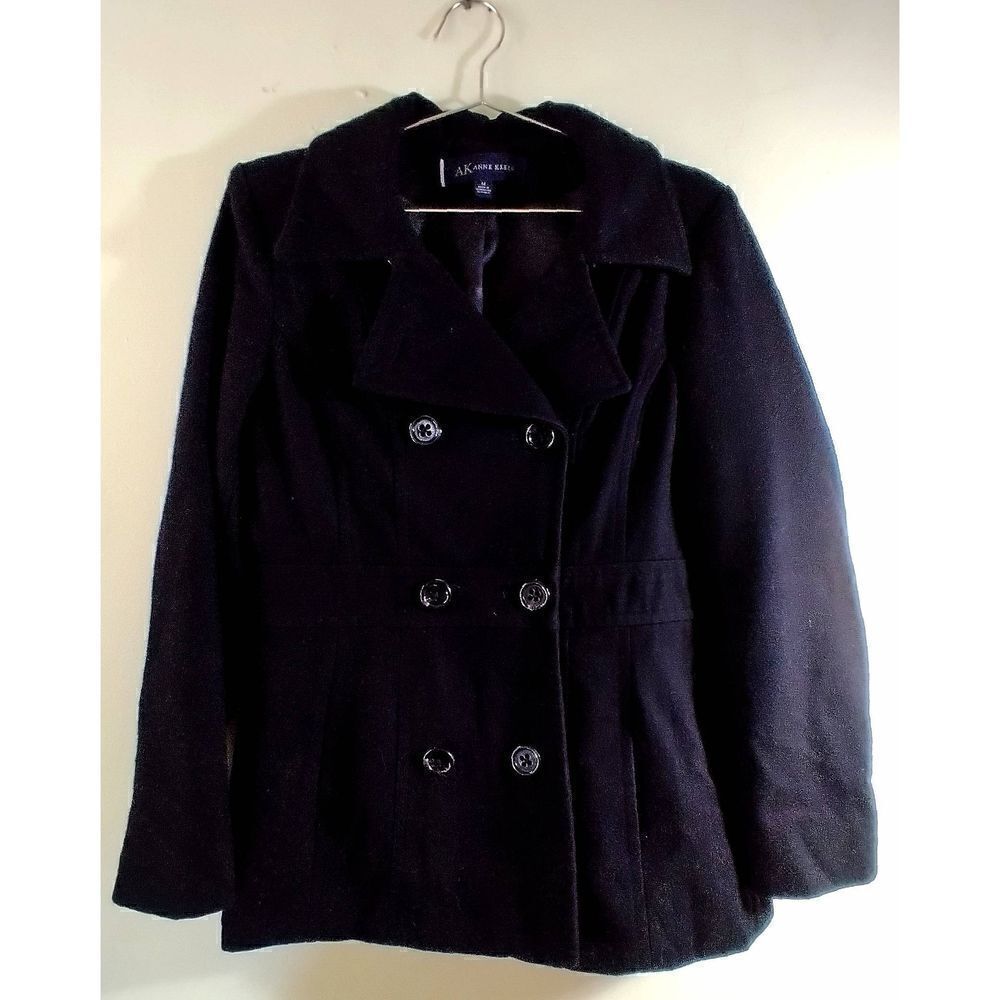 Anne Klein Size Medium Black Peacoat Wool